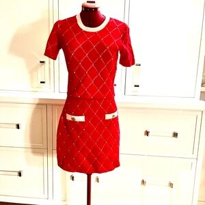 Maje Red Short Sleeve Knit Skirt and Top
